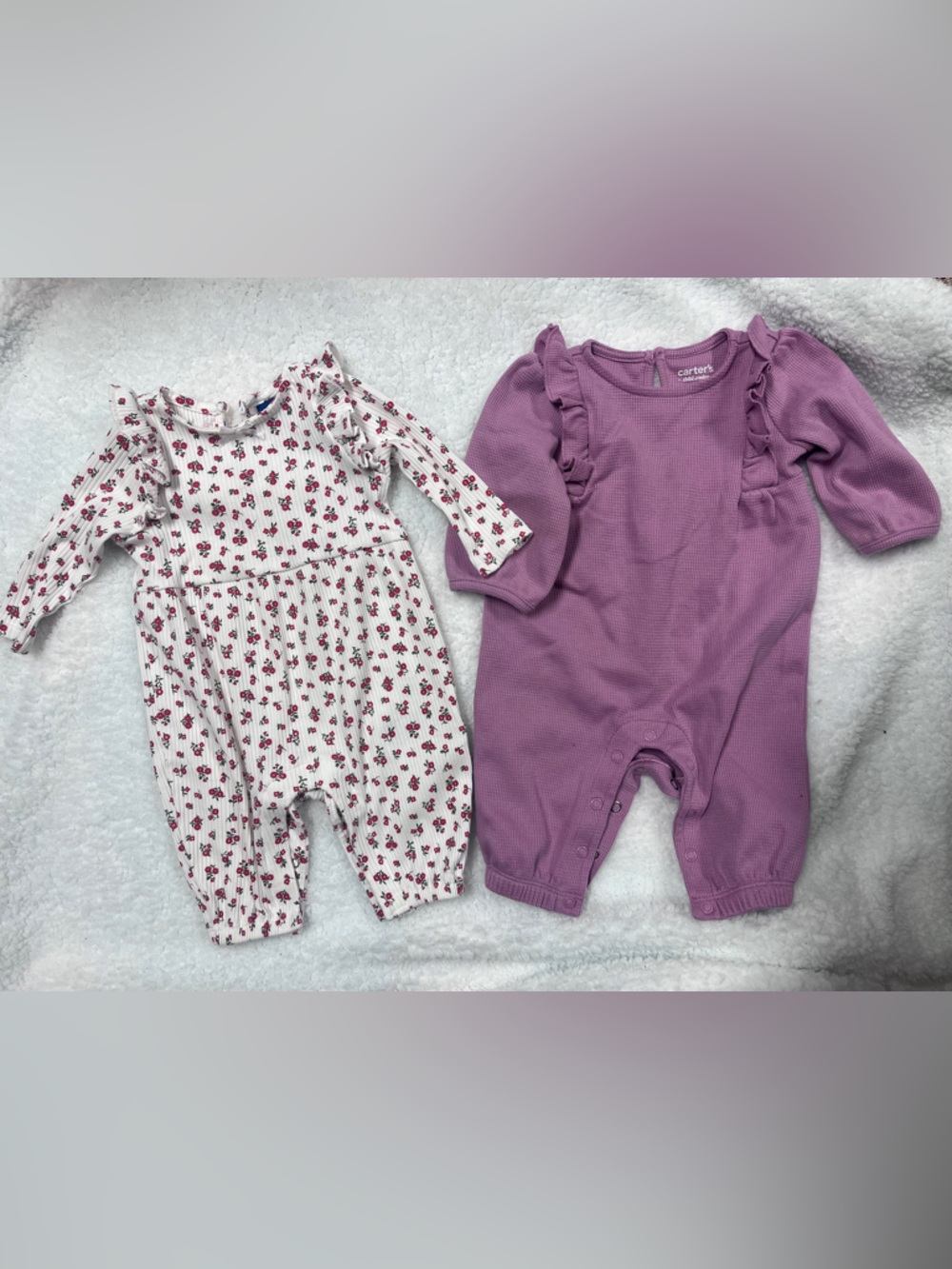 2-Pack Baby Girl Ruffled Rompers - Floral White & Mauve